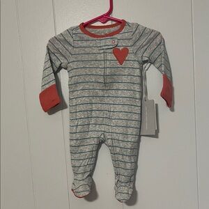 cloud island Gray & Blue Stripe Footed One-Piece with Coral Accents